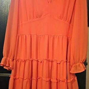 Women’s Coral Tiered Long-Sleeve Dress